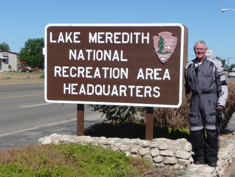 Boyd at the Lake Meredith NRA sign
