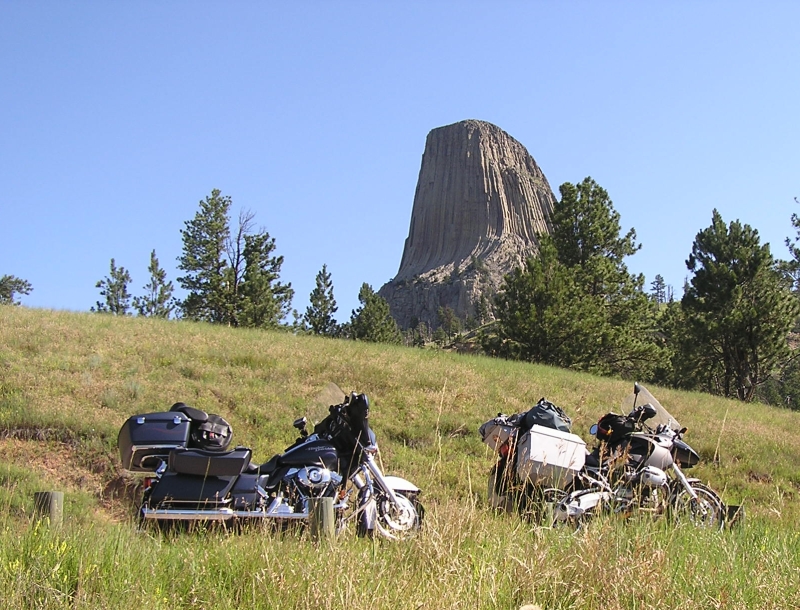 the bikes, with Devil's Tower in the background