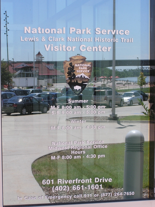 Reflection of area from Lewis & Clark NHT Visitor Center entrance sign